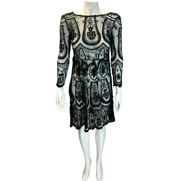 Free People Dresses & Skirts - Jens Pirate Booty Free People Sheer Black Floral Embroidered Vintage Lace Dress